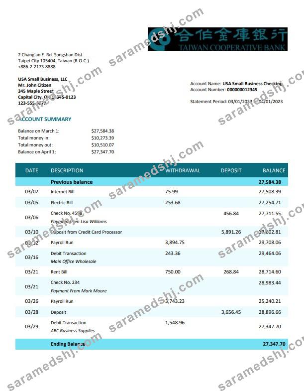 Taiwan Cooperative Bank organization statement Word and PDF template